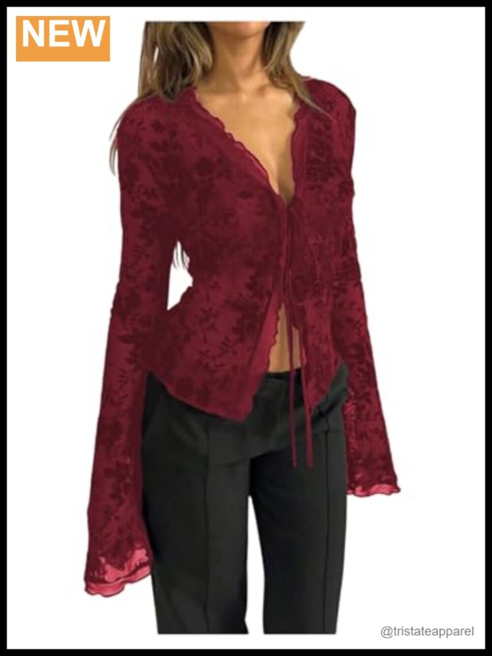 Sheer Mesh Tie Front Long Sleeve Crop Blouse Y2K Going Out Top